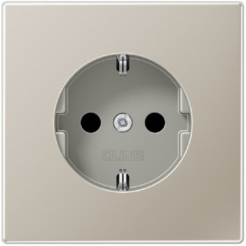 Розетка с заземлением без рамки Jung LS990 metal 1-м. шторки сталь фото Розетка с заземлением без рамки Jung LS990 metal 1-м. шторки сталь картинка